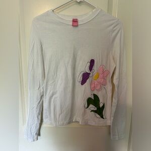 White long sleeve t-shirt with floral design. Medium